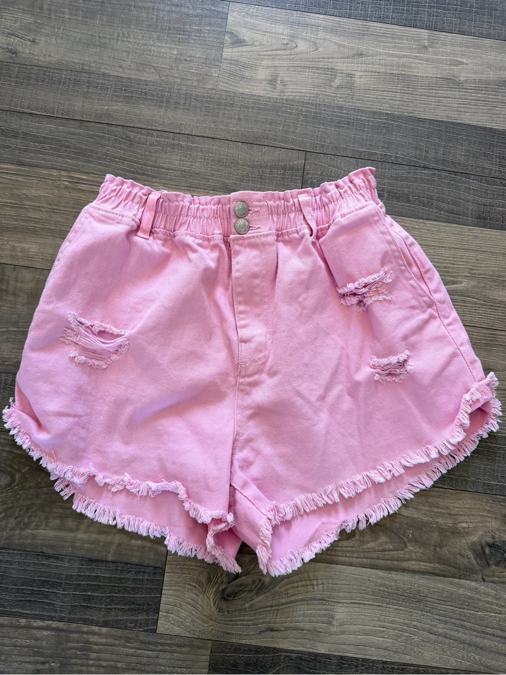 Love Tree Pink Distressed High-Waist Jean Shorts